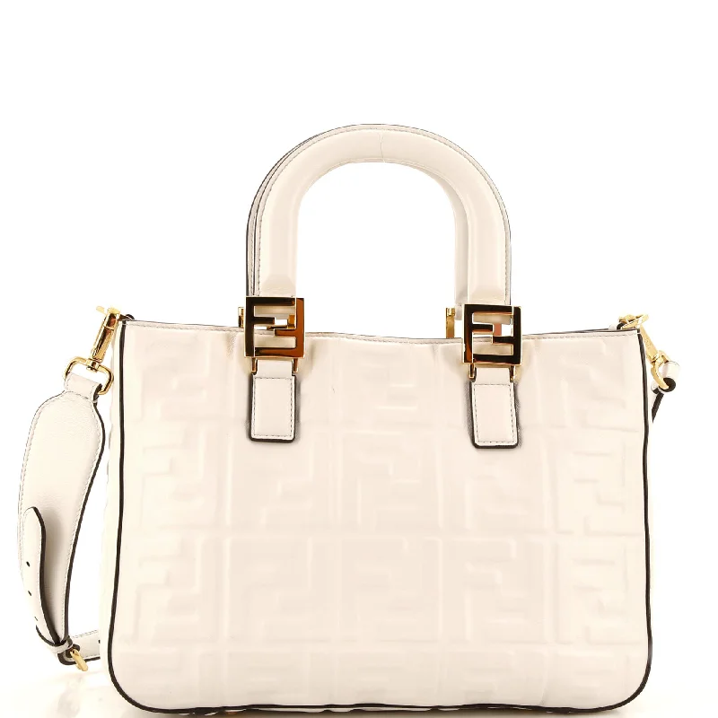 Oversized Jute Tote Bag in Natural Color with Rope Handles for a Beach VacationFF Handle Tote Zucca Embossed Leather Small