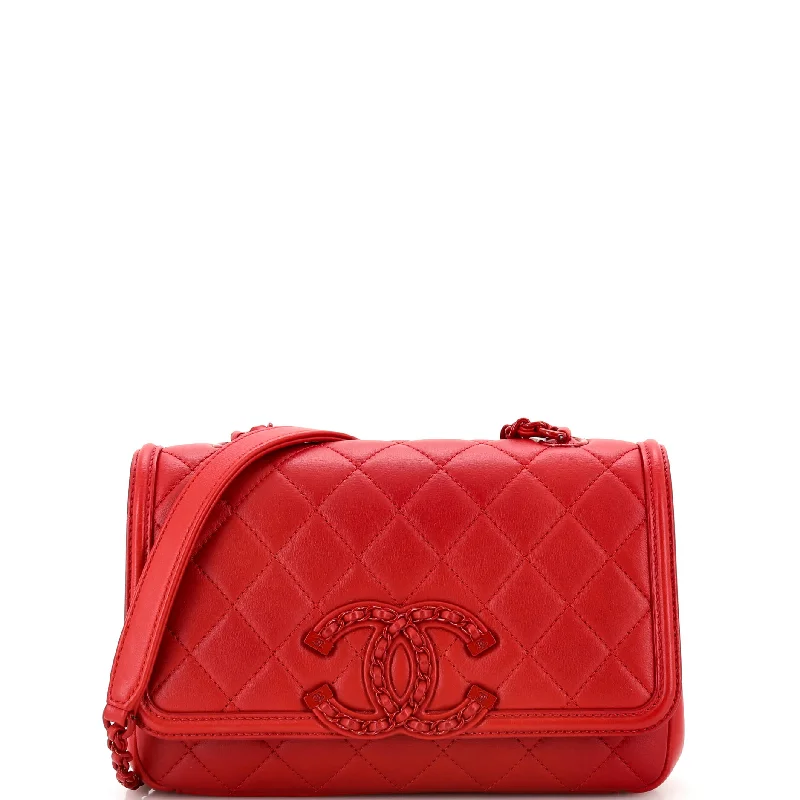 Canvas and Leather Combo Shoulder Bag in Tan for a Rustic LookFiligree Flap Bag Quilted Lambskin with Chain Detail Small