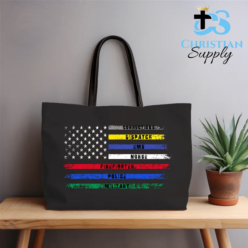 Women's Tote Bag with Detachable Pouch in Purple for Added ConvenienceFirst Responders Flag 3 Tote Bag