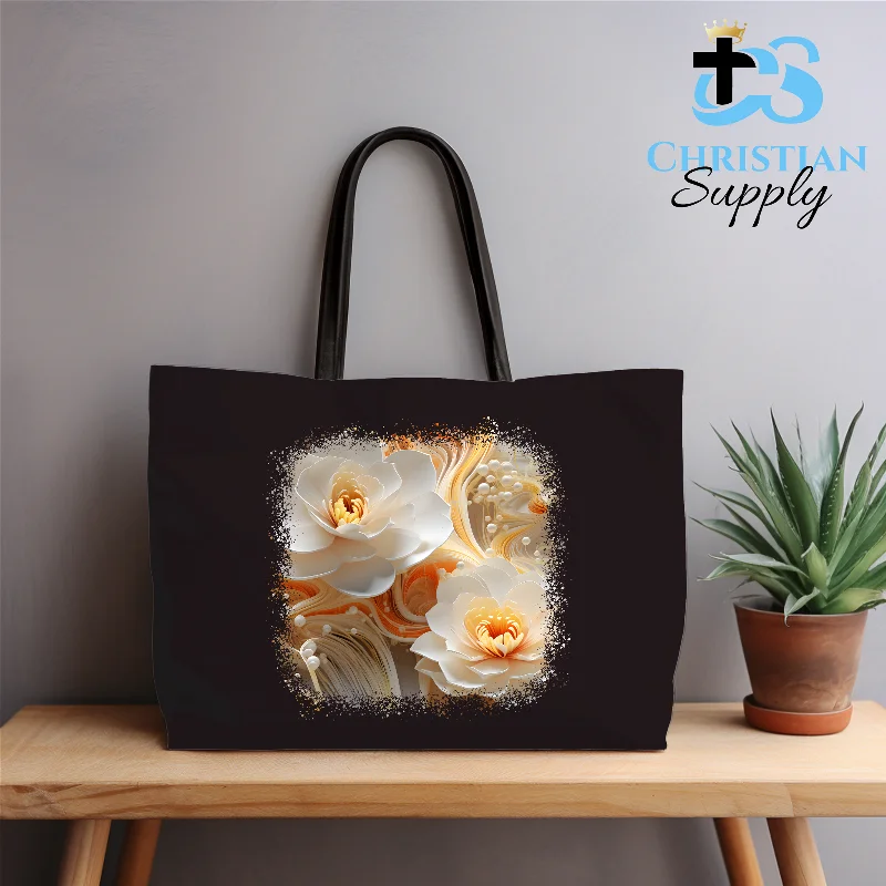 Women's Tote Bag with Magnetic Closure in Orange for Easy Access on the GoFlowers 3 Tote Bag