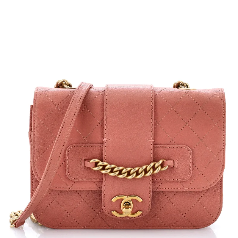 Women's Shoulder Bag with Zippered Pockets in Orange for SafetyFront Chain Flap Bag Quilted Sheepskin Medium