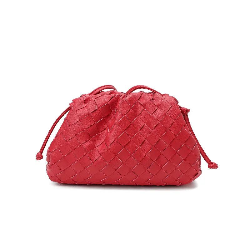 Shoulder Bag with Chain Strap in Silver for a Trendy AppearanceFull Grain Woven Leather Pouch/ Shoulder/ Clutch Bag
