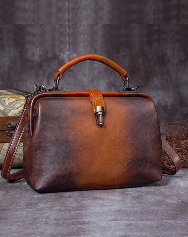 Women's Shoulder Bag with Faux Fur Strap in White for Winter StyleHandmade Coffee&Tan Leather Handbag Vintage Doctor Bag Shoulder Bag Purse For Women