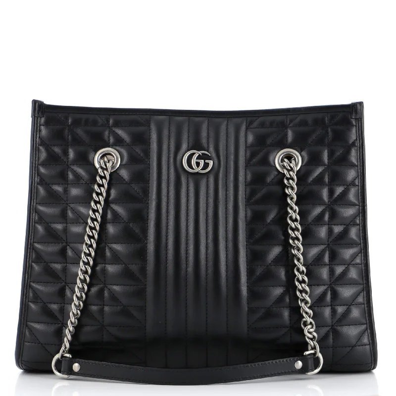 Large Capacity Genuine Leather Women's Tote Bag in Black for Work and CommutingGG Marmont Aria Chain Shopping Tote Mixed Matelasse Leather Medium
