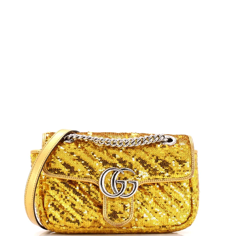 Printed Silk Shoulder Bag in Red for a Pop of ColorGG Marmont Flap Bag Diagonal Quilted Sequins Mini