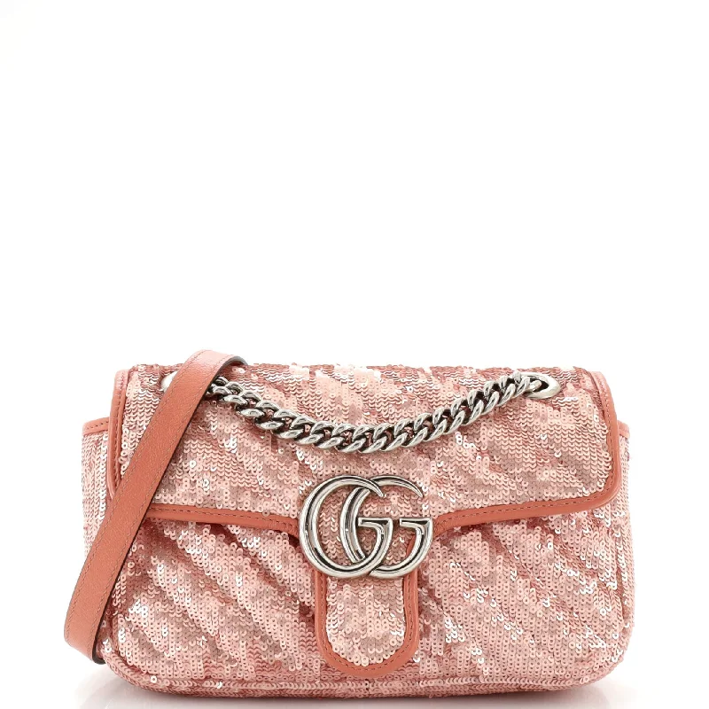 Leather Shoulder Bag with Magnetic Closure in Black for Quick AccessGG Marmont Flap Bag Diagonal Quilted Sequins Mini