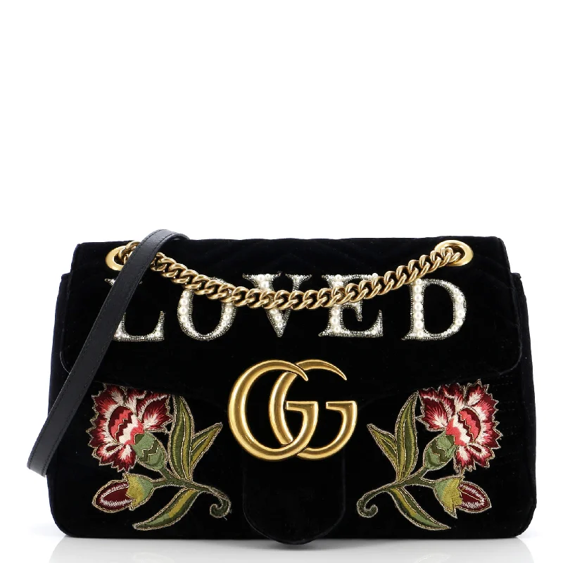 GG Marmont Flap Bag Embroidered Matelasse Velvet Medium