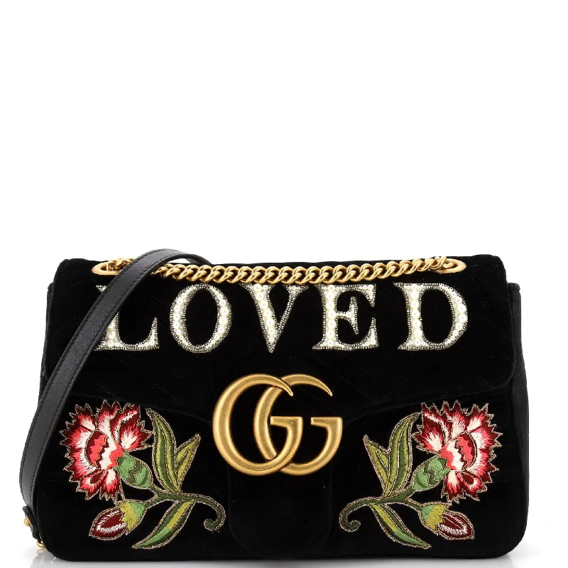 Pvc Shoulder Bag in Clear with Glitter for a Fun and Modern LookGG Marmont Flap Bag Embroidered Matelasse Velvet Medium Pvc Shoulder Bag in Clear with Glitter for a Fun and Modern LookGG Marmont Flap Bag Embroidered Matelasse Velvet Medium