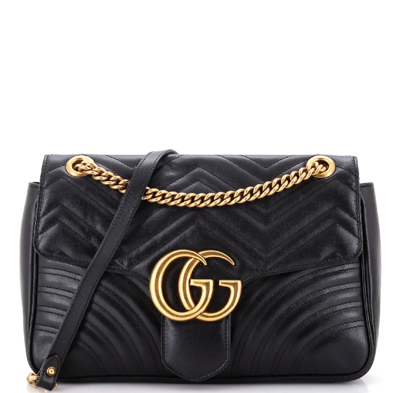 Crossbody Shoulder Bag in Black Leather with Gold Hardware for Night OutsGG Marmont Flap Bag Matelasse Leather Medium