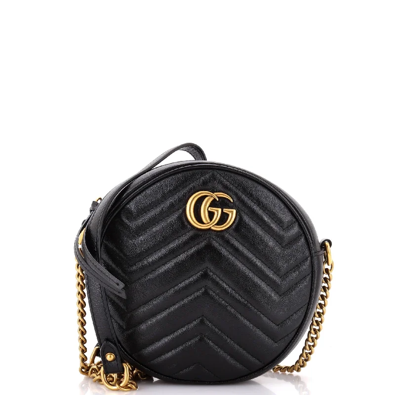 Women's Shoulder Bag with Faux Fur Strap in White for Winter StyleGG Marmont Round Shoulder Bag Matelasse Leather Mini