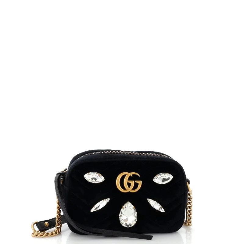 GG Marmont Shoulder Bag Crystal Embellished Matelasse Velvet Mini