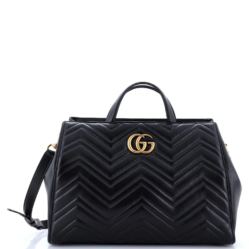 Monogrammed Tote Bag in Brown Leather with Personalized Initials for a Custom and Elegant TouchGG Marmont Tote Matelasse Leather Medium