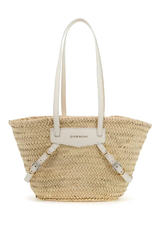 Canvas and Leather Combo Shoulder Bag in Tan for a Rustic LookGivenchy Raffia Voyou Shoulder Bag