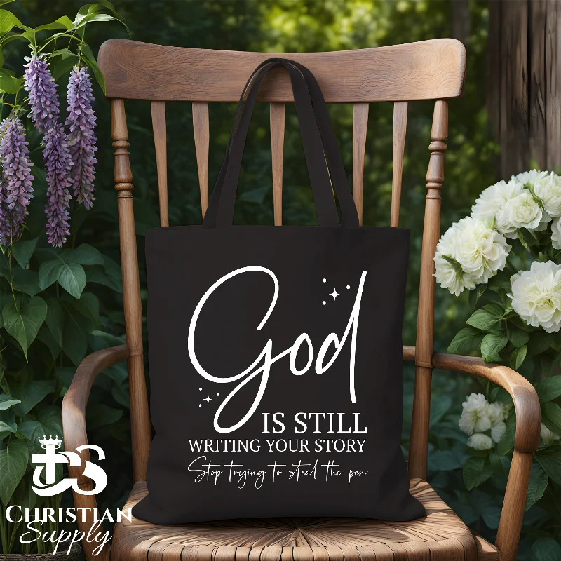 Linen Tote Bag in Natural Beige with Braided Details for a Rustic Summer EnsembleGod is Still Writing Your Story Tote Bag