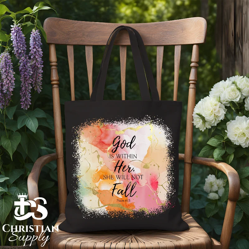 Oversized Jute Tote Bag in Natural Color with Rope Handles for a Beach VacationGod is Within Her She Will Not Fall 4 Tote Bag