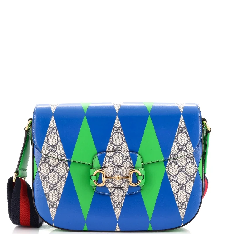 Women's Canvas Shoulder Bag in Navy with Striped Pattern for Beach TripsHorsebit 1955 Shoulder Bag Printed GG Coated Canvas Large