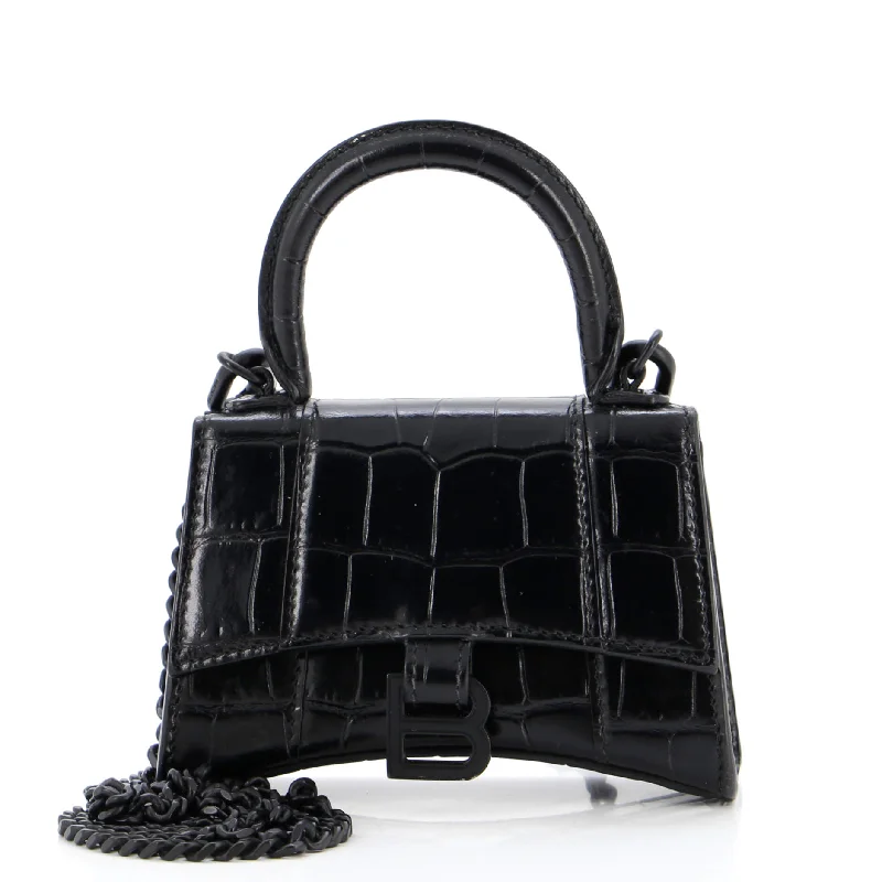 Leather Shoulder Bag with Magnetic Closure in Black for Quick AccessHourglass Top Handle Bag Crocodile Embossed Leather Mini Leather Shoulder Bag with Magnetic Closure in Black for Quick AccessHourglass Top Handle Bag Crocodile Embossed Leather Mini