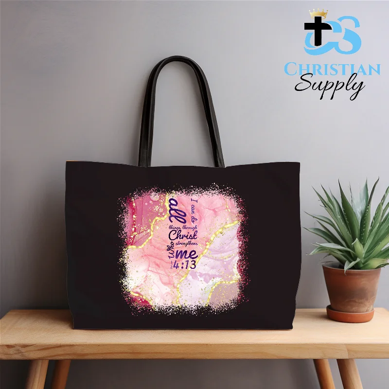 Faux Fur - Trimmed Tote Bag in White for a Cozy Winter LookI Can Do All Things Through Christ Who Strengthens Me Pink and Gold Tote Bag