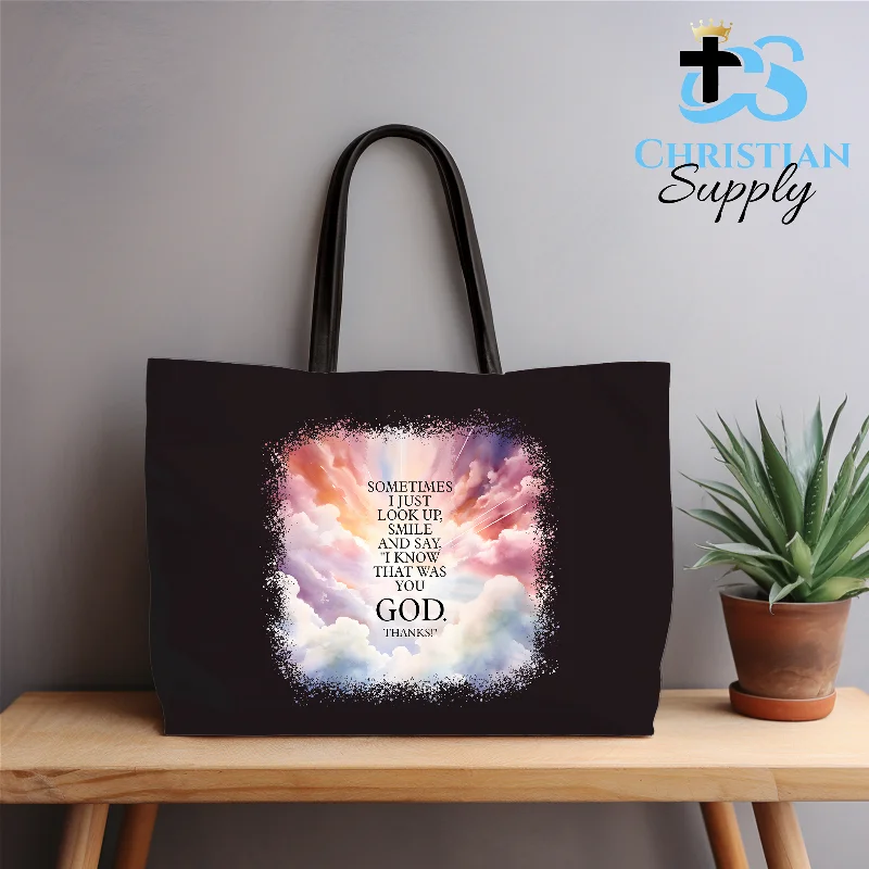 Women's Printed Tote Bag in Floral Patterns for a Spring - Themed Shopping TripI Know that was You God Thanks Clouds Tote Bag