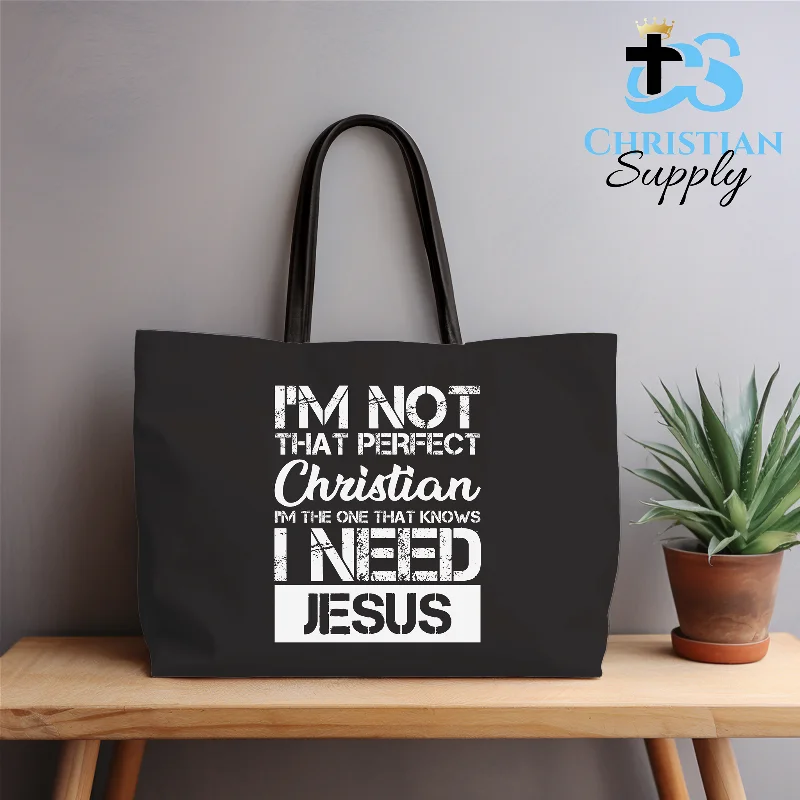 Women's Tote Bag with Inner Compartments in Gray for Organizing Everyday EssentialsI Need Jesus Tote Bag