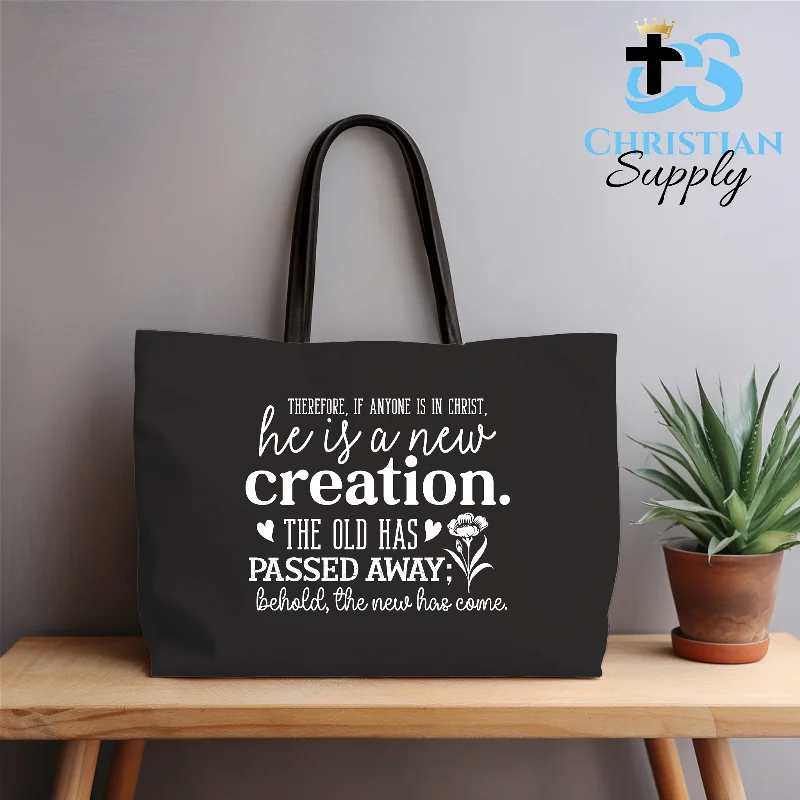 Linen Tote Bag in Natural Beige with Braided Details for a Rustic Summer EnsembleAnyone in Christ is a New Creation Tote Bag