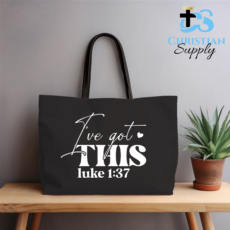 Large Capacity Genuine Leather Women's Tote Bag in Black for Work and CommutingI've Got This Luke 1:37 Tote Bag