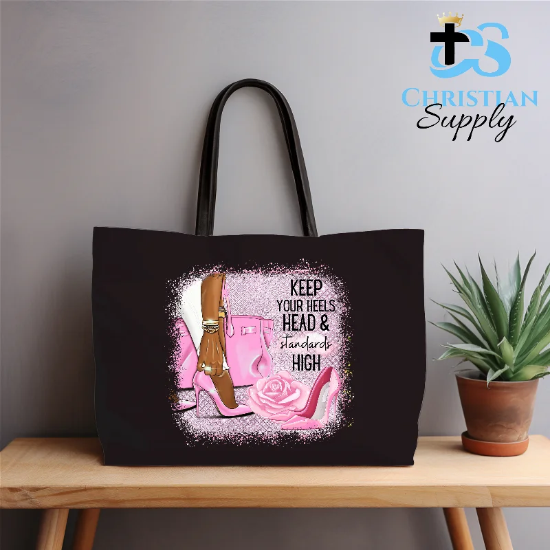 Embroidered Tote Bag in Beige with Floral Motifs for a Boho - Chic VibeKeep Your Heels, Head, & Standards High Pink Heels Tote Bag