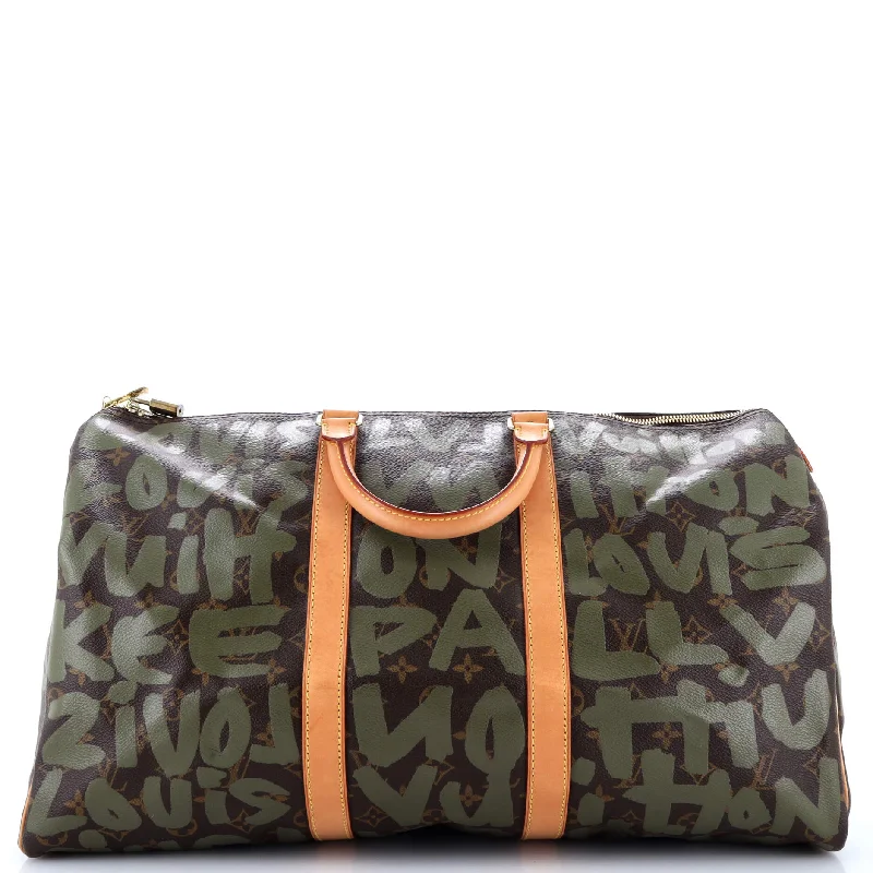 Tote Bag with RFID - Blocking Pocket in Black for Protecting Your Cards and InformationKeepall Bag Limited Edition Monogram Graffiti 50 Tote Bag with RFID - Blocking Pocket in Black for Protecting Your Cards and InformationKeepall Bag Limited Edition Monogram Graffiti 50
