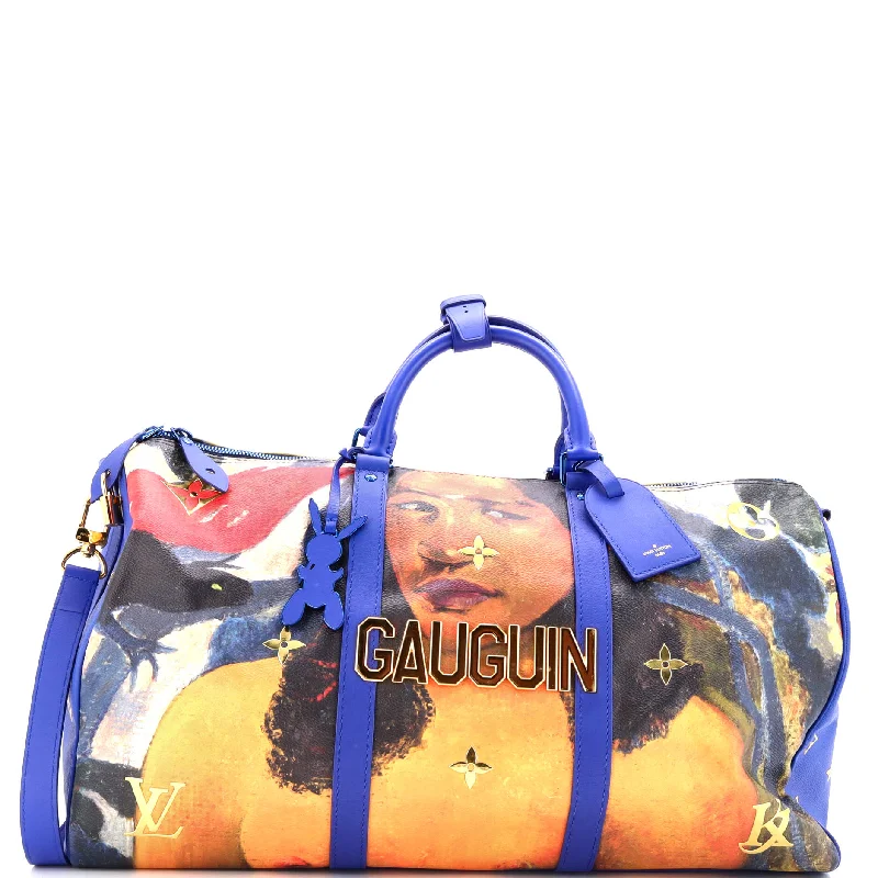 Women's Tote Bag with Inner Compartments in Gray for Organizing Everyday EssentialsKeepall Bandouliere Bag Limited Edition Jeff Koons Gauguin Print Canvas 50