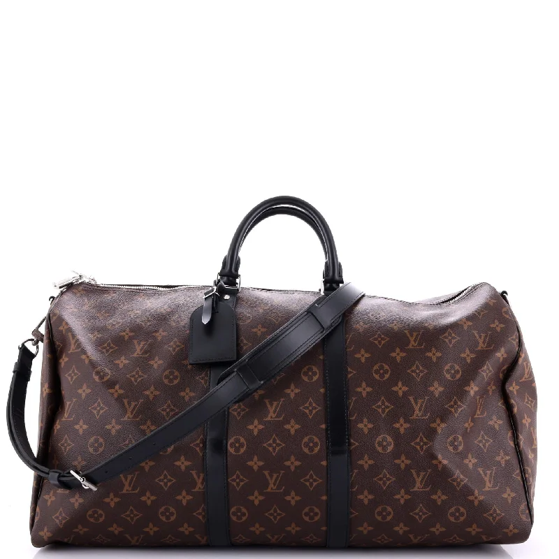Women's Tote Bag with Zipper Closure in Red for Secure StorageKeepall Bandouliere Bag Macassar Monogram Canvas 55