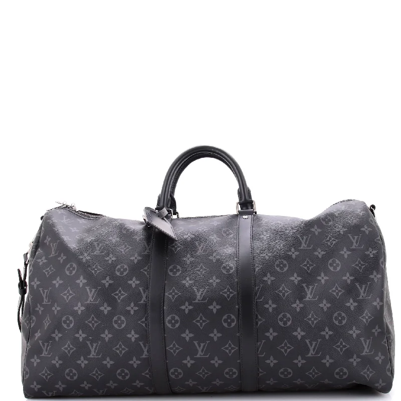 Patchwork Tote Bag in Denim with Vintage - Inspired Designs for a Retro AppealKeepall Bandouliere Bag Monogram Eclipse Canvas 55