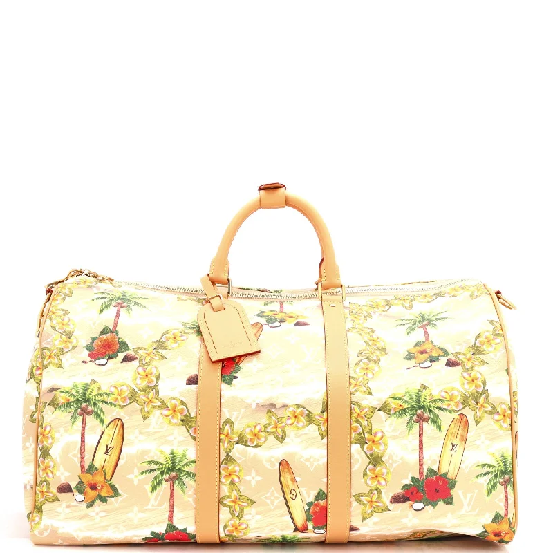 Embroidered Tote Bag in Beige with Floral Motifs for a Boho - Chic VibeKeepall Bandouliere Bag Pharrell Williams Monogram Surfin' Coated Canvas 50