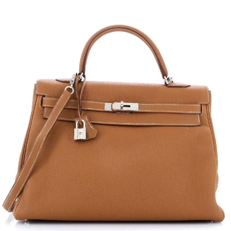 Canvas and Leather Combo Shoulder Bag in Tan for a Rustic LookKelly Handbag Gold Togo with Palladium Hardware 35