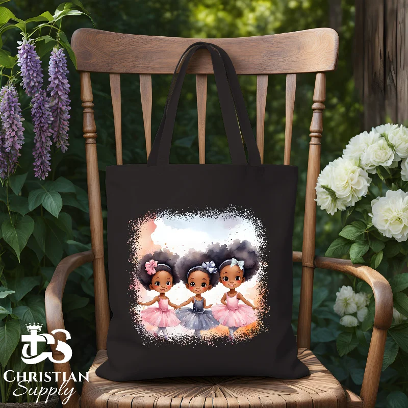Embroidered Tote Bag in Beige with Floral Motifs for a Boho - Chic VibeKids Christian 3 Ballerinas 2 Tote Bag