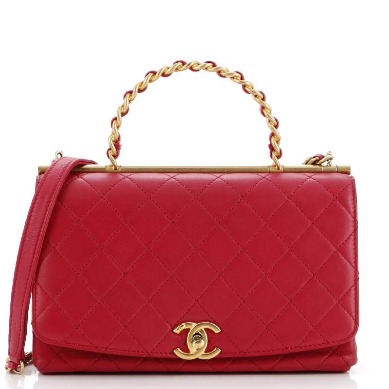 Quilted Shoulder Bag in Cream for a Classic and Elegant LookLa Parisienne Chain Top Handle Flap Bag Quilted Lambskin Medium