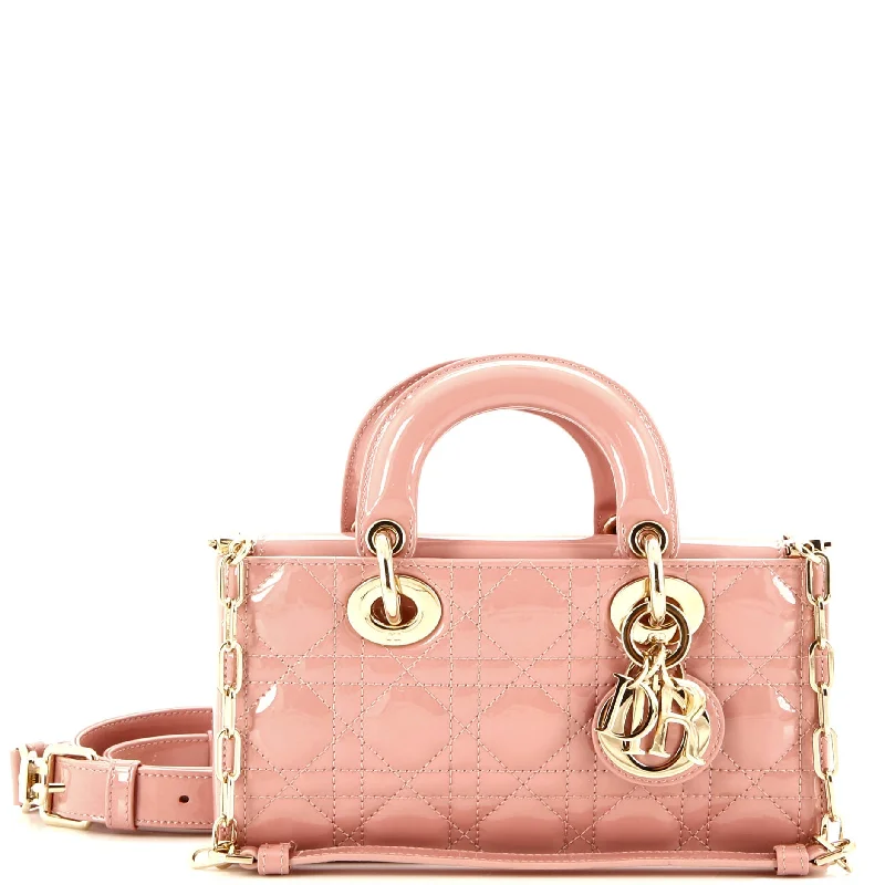Crossbody Shoulder Bag in Black Leather with Gold Hardware for Night OutsLady D-Joy Bag Cannage Quilt Patent Small