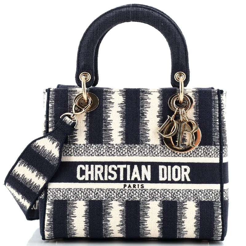 Metallic Tote Bag in Rose Gold with Chain Handles for a Glamorous Night OutLady D-Lite Bag Striped Canvas Medium