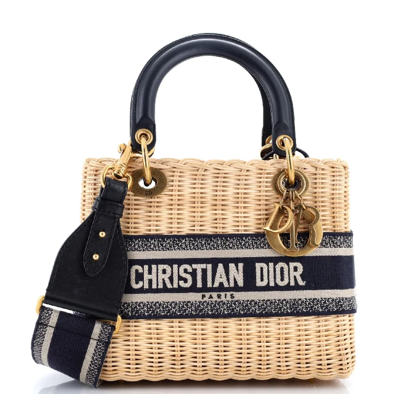 Tote Bag with Adjustable Shoulder Strap in Olive Green for Comfortable CarryingLady Dior Bag Wicker and Oblique Canvas Medium