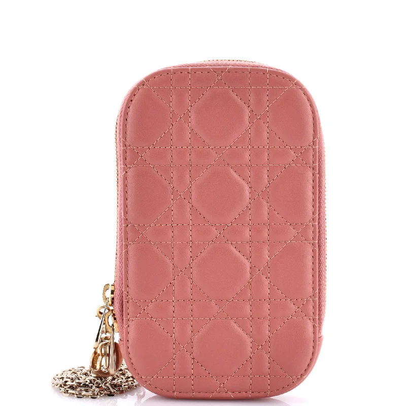 Vegan Leather Shoulder Bag in Gray for Ethical Fashion LoversLady Dior Phone Holder on Chain Cannage Quilt Lambskin