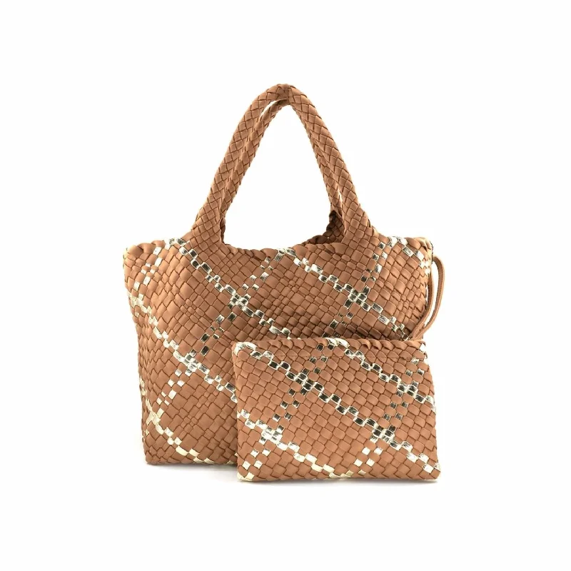 Small Vegan Leather Tote Bag in Blush Pink with Gold - Tone Hardware for a Feminine and Stylish AccessoryLarge Nell Tote Bag In Brown With Gold Trim