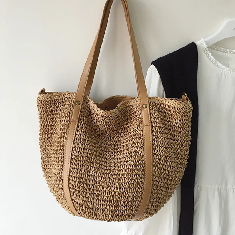 Metallic Tote Bag in Rose Gold with Chain Handles for a Glamorous Night OutElena Handbags Large Straw Woven Tote Bag