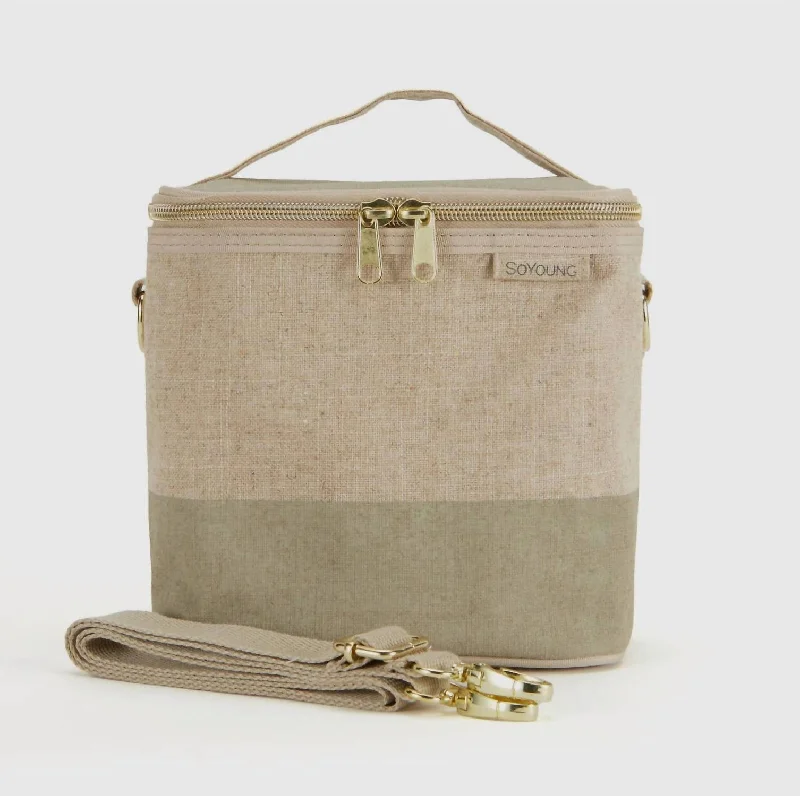 Medium - Sized Canvas Tote Bag in Navy Blue with Striped Pattern for a Nautical - Inspired LookLinen Colorblock Lunch Tote Bag In Beige/sage