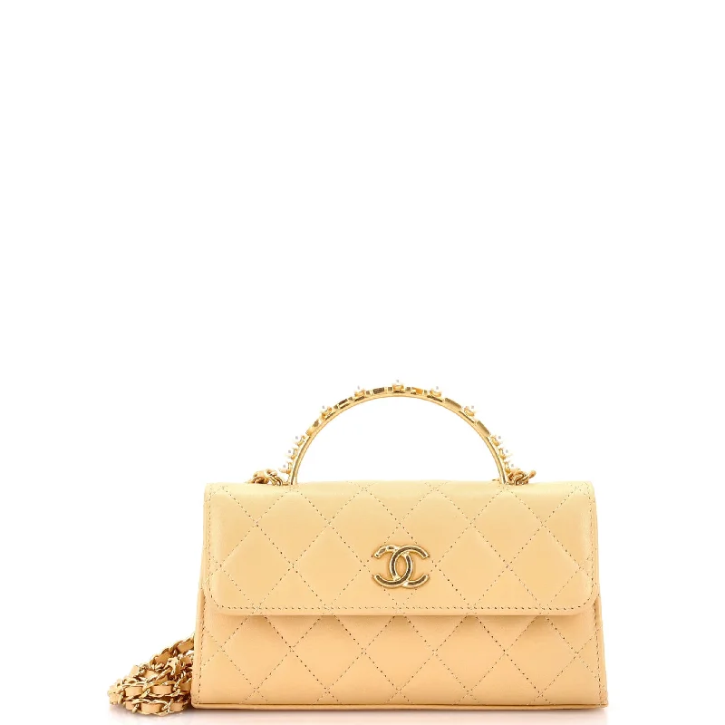 Quilted Shoulder Bag in Cream for a Classic and Elegant LookLogo and Pearl Top Handle Phone Holder with Chain Quilted Lambskin