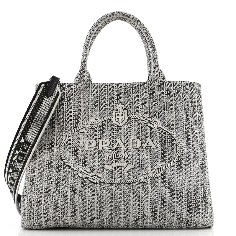 Medium - Sized Canvas Tote Bag in Navy Blue with Striped Pattern for a Nautical - Inspired LookLogo Strap Canapa Tote Jacquard Medium Medium - Sized Canvas Tote Bag in Navy Blue with Striped Pattern for a Nautical - Inspired LookLogo Strap Canapa Tote Jacquard Medium