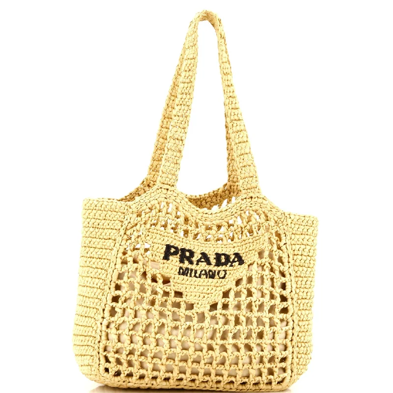 Monogrammed Tote Bag in Brown Leather with Personalized Initials for a Custom and Elegant TouchLogo Tote Raffia Small