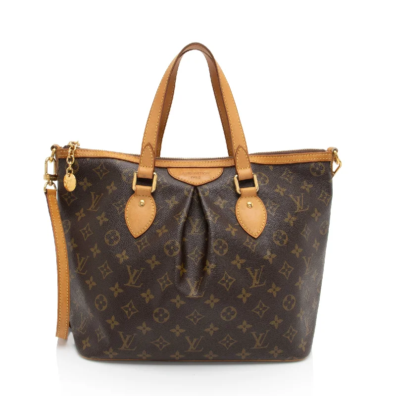 Linen Tote Bag in Natural Beige with Braided Details for a Rustic Summer EnsembleMonogrammed Tote Bag in Brown Leather with Personalized Initials for a Custom and Elegant TouchLouis Vuitton Monogram Canvas Palermo PM Tote