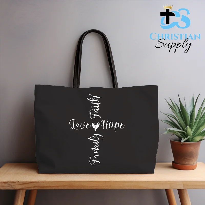 Women's Tote Bag with Zipper Closure in Red for Secure StorageLove Faith Hope Family Cross Tote Bag