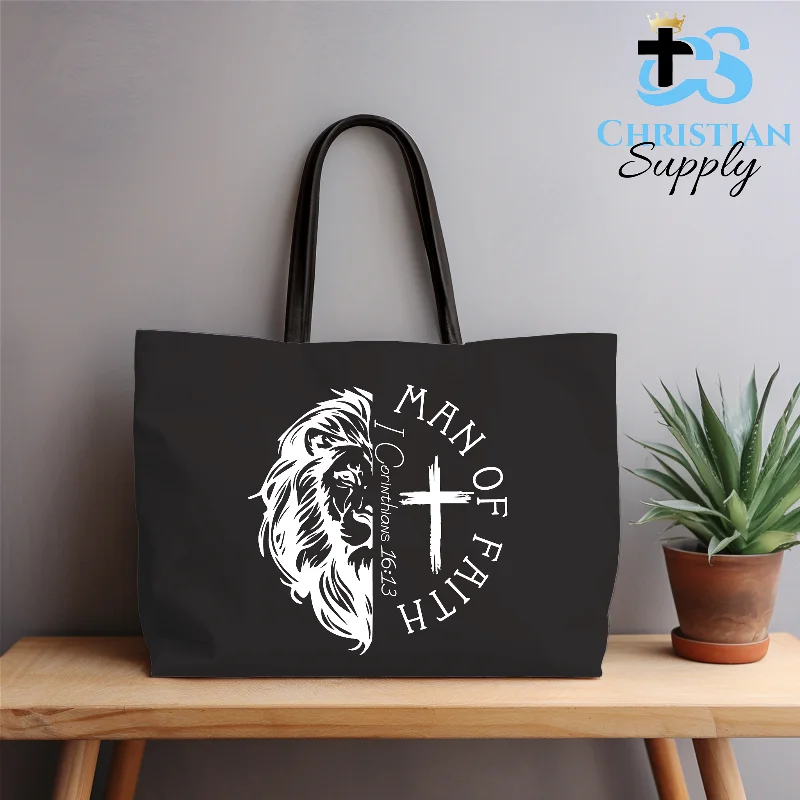 Large Capacity Genuine Leather Women's Tote Bag in Black for Work and CommutingMan of Faith 2 Tote Bag