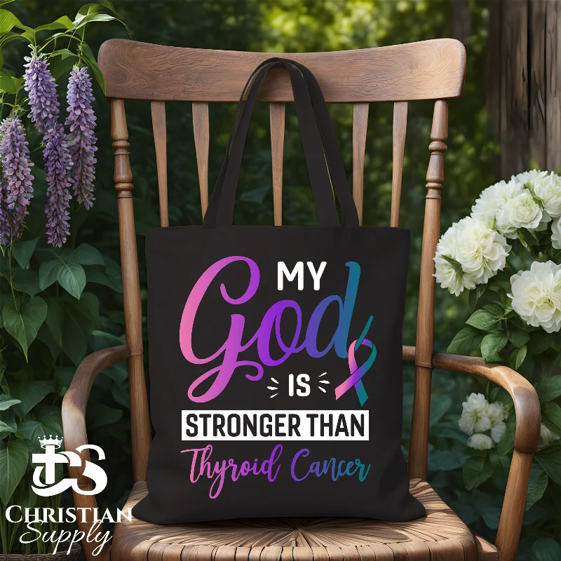 Tote Bag with Adjustable Shoulder Strap in Olive Green for Comfortable CarryingMy God is Stronger than Thyroid Cancer Awareness Tote Bag