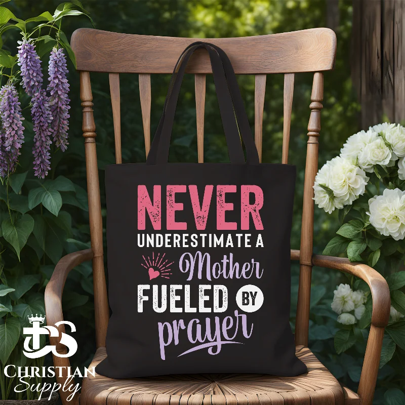 Oversized Jute Tote Bag in Natural Color with Rope Handles for a Beach VacationNever Underestimate a Mother Fueled by Prayer Tote Bag